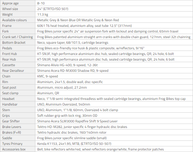 Frog bike size discount chart